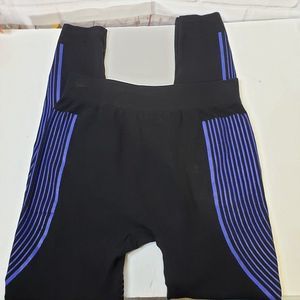 Eclectic Black Blue Yoga Athletic Leggings womens One Size Activewear Gym